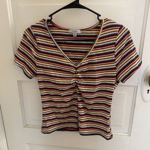 Retro Striped V-Neck Top